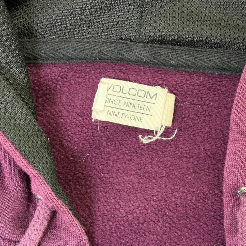 Volcom Women Full Zip Hoodie Small Purple Athletic Varsity Stripes Graphic Patch - Picture 5 of 11